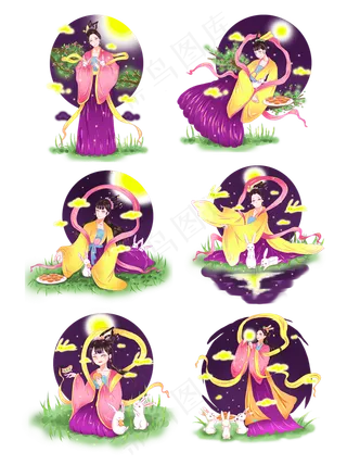 中秋古典嫦娥玉兔手绘中国风形象