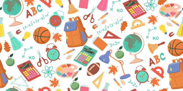 与学校物品的无缝图案。绘图。eps,ai矢量模版下载