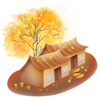 秋天树木和古房子