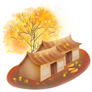 秋天树木和古房子