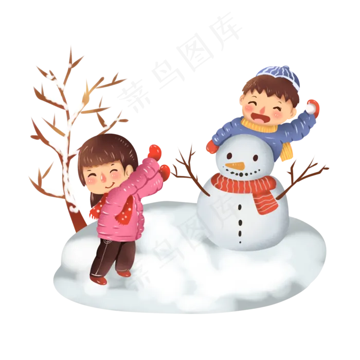 打雪仗堆雪人躲猫猫创意插图(2000X2000(DPI:300))psd模版下载