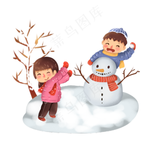 打雪仗堆雪人躲猫猫创意插图