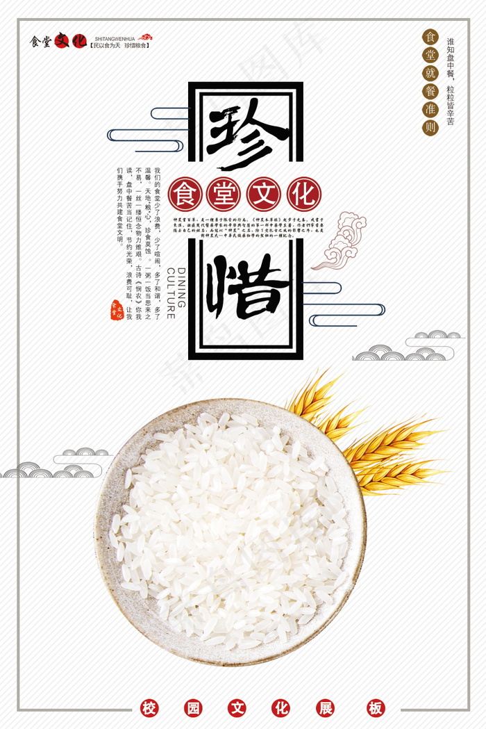 校园餐厅食堂挂画标语海报反对浪费节约粮食psd模版下载