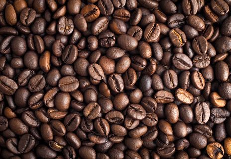 烤咖啡豆纹理背景，俯视图