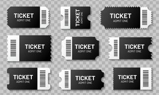 设置条形码的空白票。音乐会、电影、剧院和登机票、彩票和折边优惠券的模板