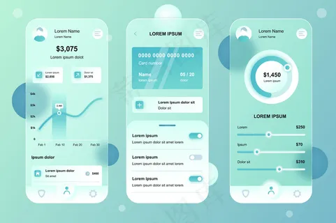 网上银行glassmorphic设计neumorphic元素工具包手机app移动应用程序appui-ux-gui屏幕集