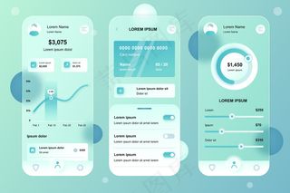 网上银行glassmorphic设计neumorphic元素工具包手机app移动应用程序appui-ux-gui屏幕集