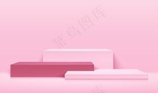 现代企业网站产品的抽象立方体展示。粉彩背景渲染与讲台和最小纹理墙场景。