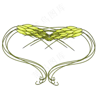 线性手绘秋天金黄麦穗心形