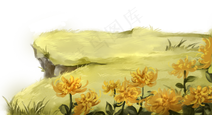 中国风古风水墨菊花悬崖断崖