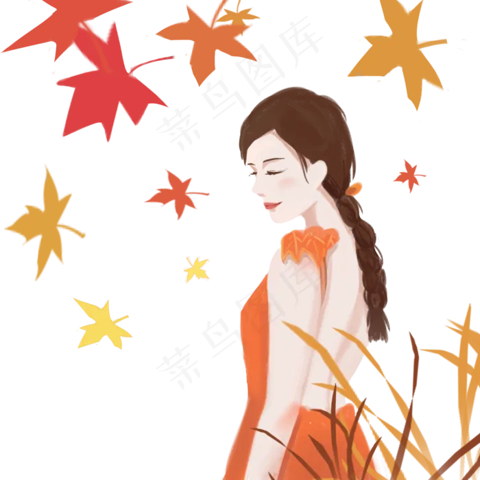 秋天枫叶和女人(2000X2000(DPI:300))psd模版下载