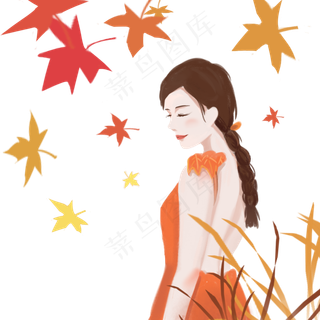 秋天枫叶和女人