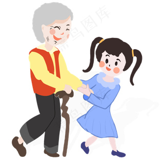 扶老奶奶过马路的小女孩重阳节敬