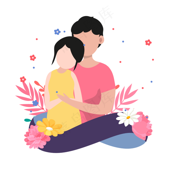 扁平风七夕情侣元素