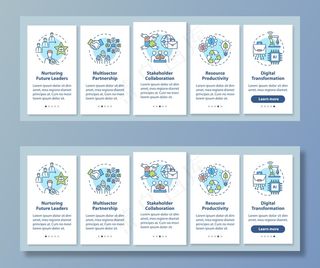 公司绩效改进-带概念的车载手机app移动应用程序app页面屏幕。负责的业务演练步骤图形说明。带有rgb颜色插图的ui模板