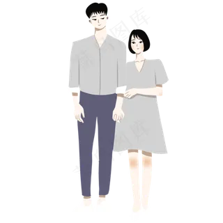 手绘矢量七夕节情人节牵手情侣