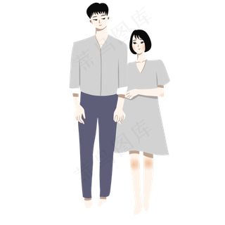 手绘矢量七夕节情人节牵手情侣