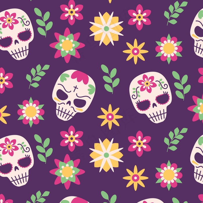 手绘dia de muertos图案eps,ai矢量模版下载