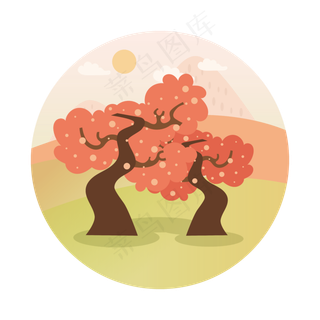 简约扁平卡通可爱秋树植物矢量元