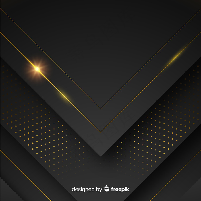黑色背景，形状和金色线条