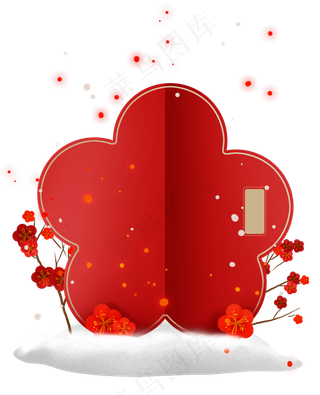 新年红色折纸梅花文本框