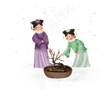 中国风观赏梅花的清朝宫女 中国风观赏梅花的清朝宫女