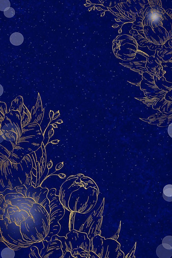 蓝金线描花朵线描花卉底纹(3545*5315px 	      )psd模版下载