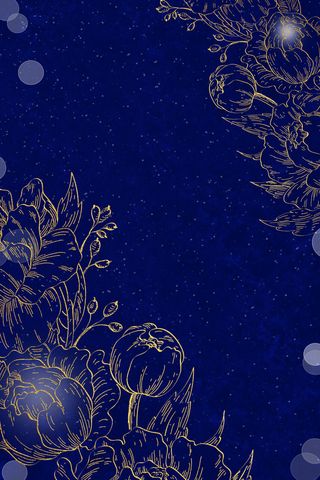 蓝金线描花朵线描花卉底纹