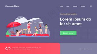 快乐的人们享受游泳池聚会。男男女女们穿着泳装打球，飘着充气甜甜圈，喝着鸡尾酒