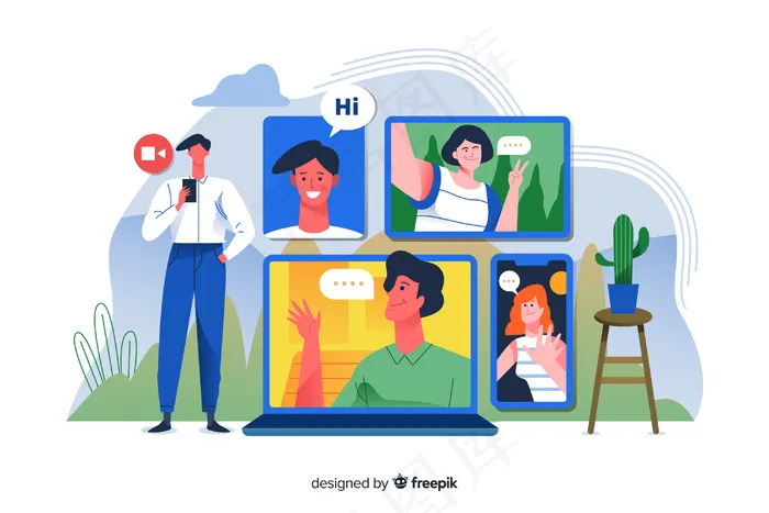 登录页的视频会议概念eps,ai矢量模版下载