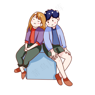 卡通七夕节情侣