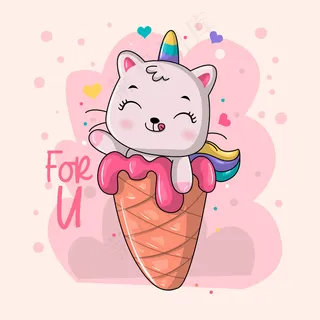 快乐可爱的猫独角兽冰淇淋