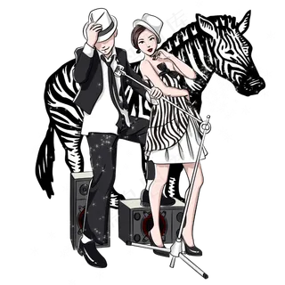 七夕情人节黑白色唯美卡通情侣