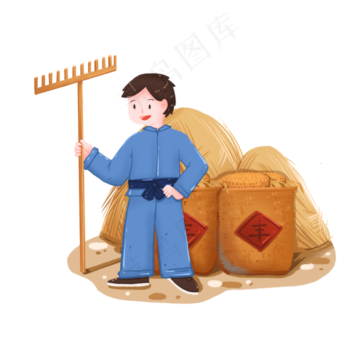秋季丰收站在粮堆前的农民伯伯