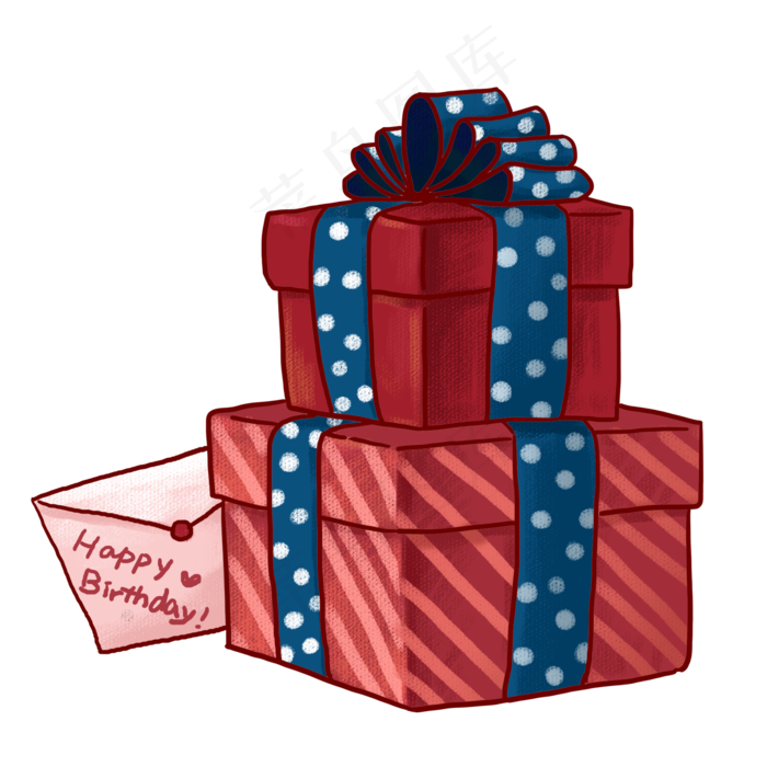 红色礼盒和生日贺卡PNG免抠素材