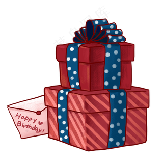 红色礼盒和生日贺卡PNG免抠素材