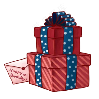 红色礼盒和生日贺卡PNG免抠素材