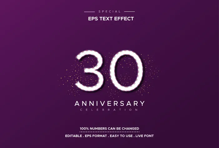 具有周年数字的可编辑文本样式效果eps,ai矢量模版下载