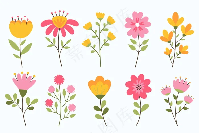 白色背景上孤立的手绘春花系列eps,ai矢量模版下载