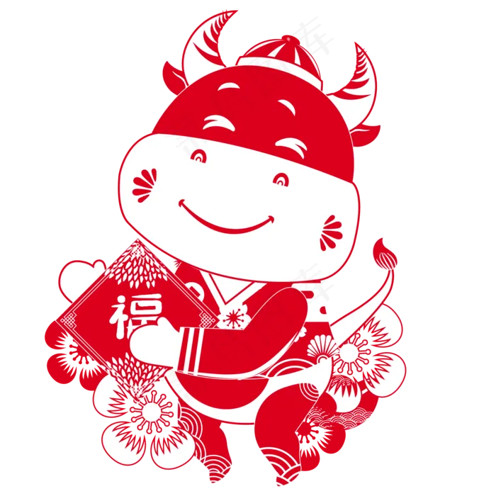 喜庆红色剪纸牛(2000*2000px 300 dpi )ai矢量模版下载