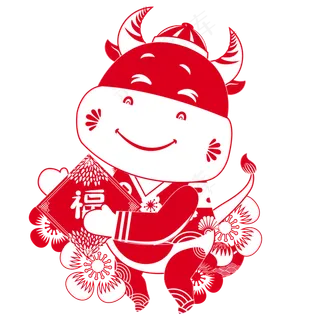 喜庆红色剪纸牛