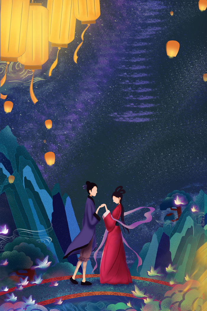 浪漫七夕节古风海报背景