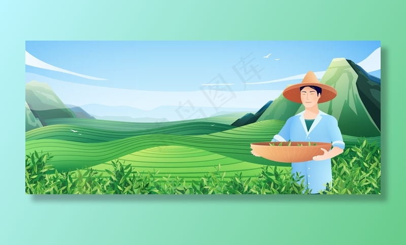 天然茶生产水平图，中国人忙着在茶园采摘平图eps,ai矢量模版下载