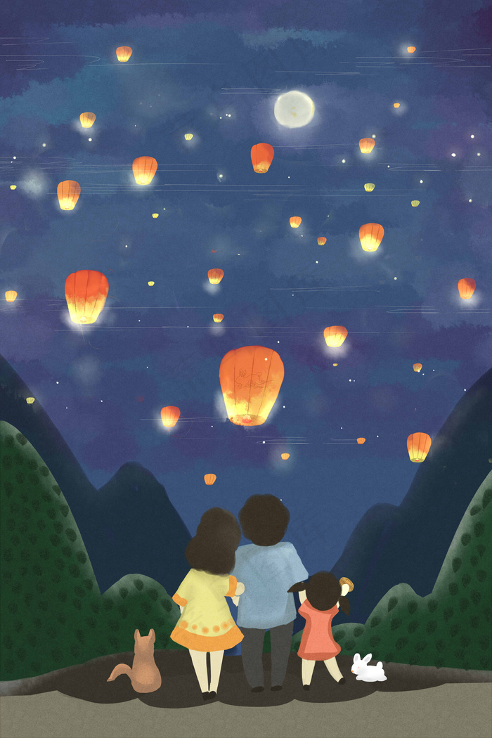 中秋之夜放孔明灯中秋(3543X4724(DPI:150))psd模版下载
