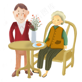 重阳节男子陪伴母亲