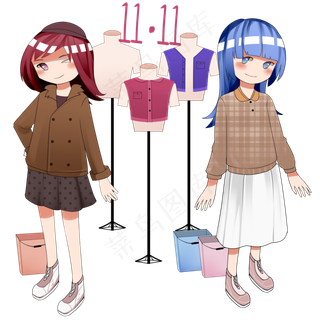 手绘双十一靓妹试衣服