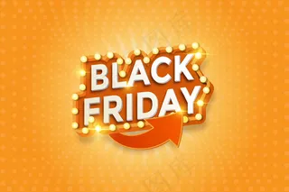 黑色星期五销售横幅banner模板带灯泡的橙色3d字体