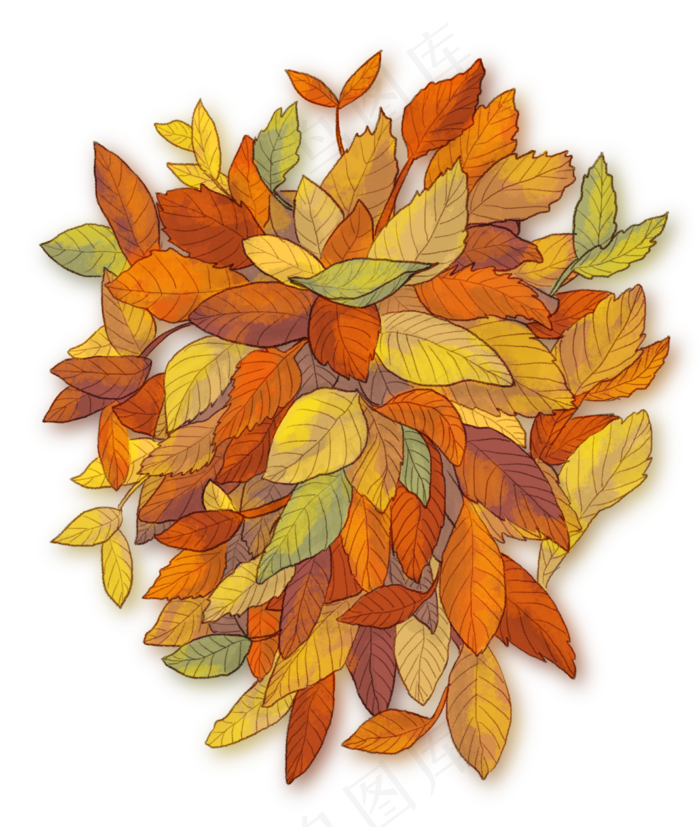 中秋节重阳节落叶成堆手绘