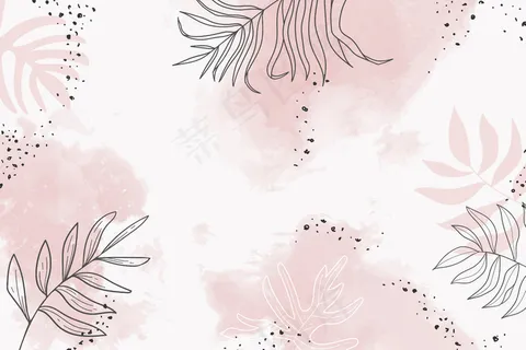 粉红色的绿叶水彩背景矢量