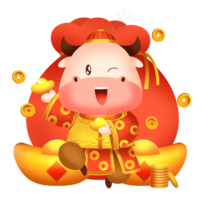 2021新年牛年财神牛金元宝(3000X3000(DPI:300))psd模版下载